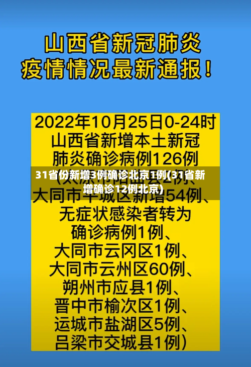 31省份新增3例确诊北京1例(31省新增确诊12例北京)