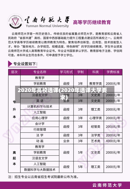 2020年高校选课(2020年选课大学要求)