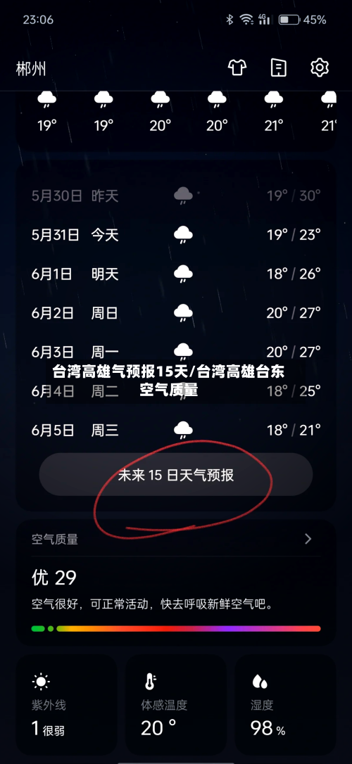 台湾高雄气预报15天/台湾高雄台东空气质量