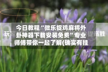 今日教程“微乐捉鸡麻将外卦神器下载安装免费”专业师傅带你一起了解(确实有挂