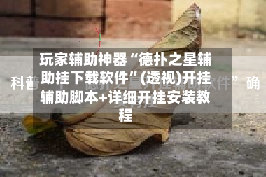 玩家辅助神器“德扑之星辅助挂下载软件”(透视)开挂辅助脚本+详细开挂安装教程