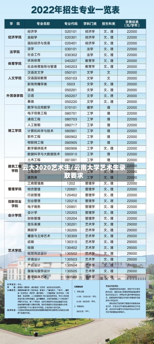 云大2020艺术生/云南大学艺术生录取要求