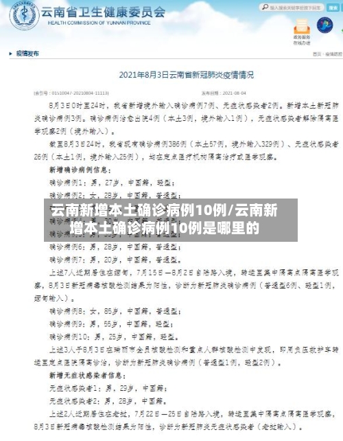 云南新增本土确诊病例10例/云南新增本土确诊病例10例是哪里的