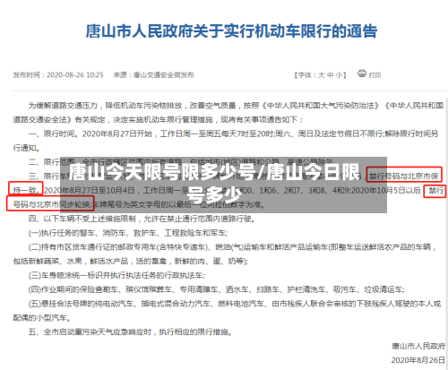 唐山今天限号限多少号/唐山今日限号多少