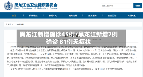黑龙江新增确诊45例/黑龙江新增7例确诊 81例无症状