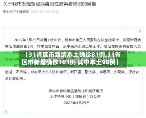 【31省区市新增本土确诊81例,31省区市新增确诊101例 其中本土98例】