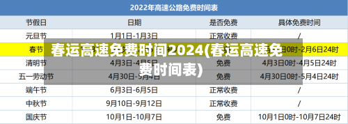 春运高速免费时间2024(春运高速免费时间表)